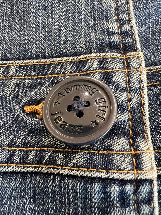 Tommy Hilfiger Y2K Stretch Denim Coat Floral Paisley Lined Long Jacket Size L - Picture 3 of 16